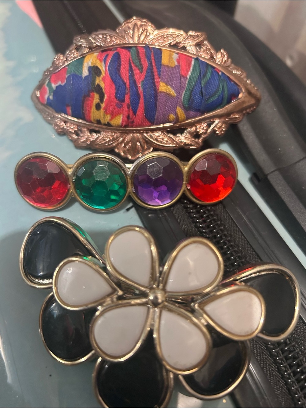 Vintage Multicolor and Black Floral barrette set